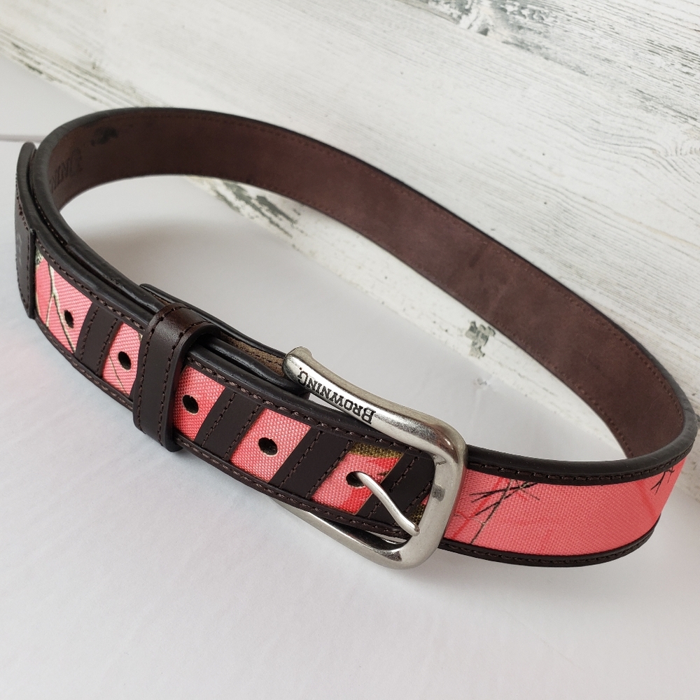 Browning pink camo belt women's 30 leather hunting - Picture 3 of 8